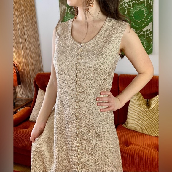 60s Vintage Pink Champagne Sparkle Brocade Duster Gown - Picture 3 of 4